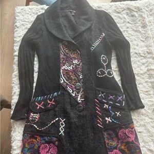 Colorful Embroidered Black Cardigan